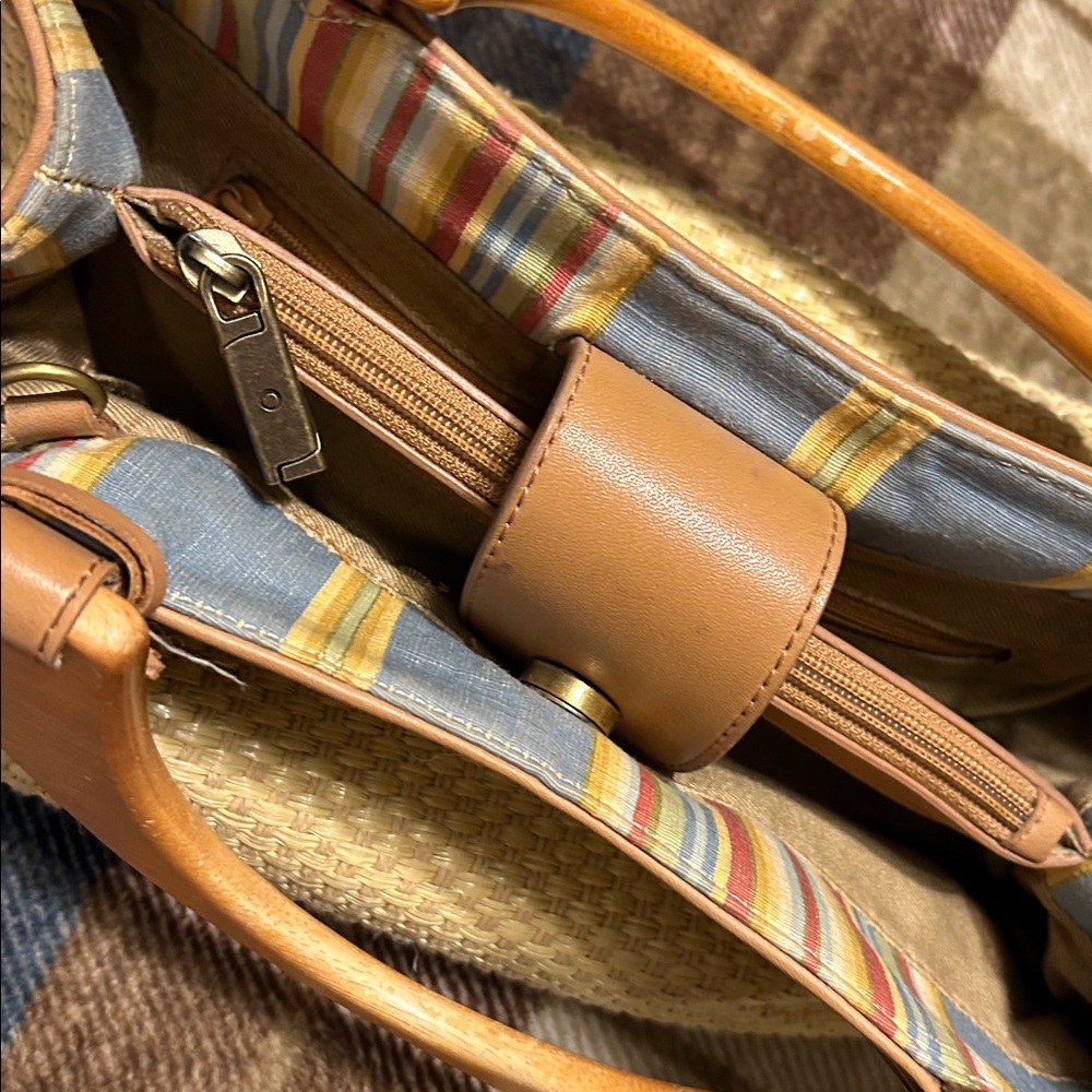 Fossil Tan Woven Tote with Wooden Handles - Picture 7 of 14